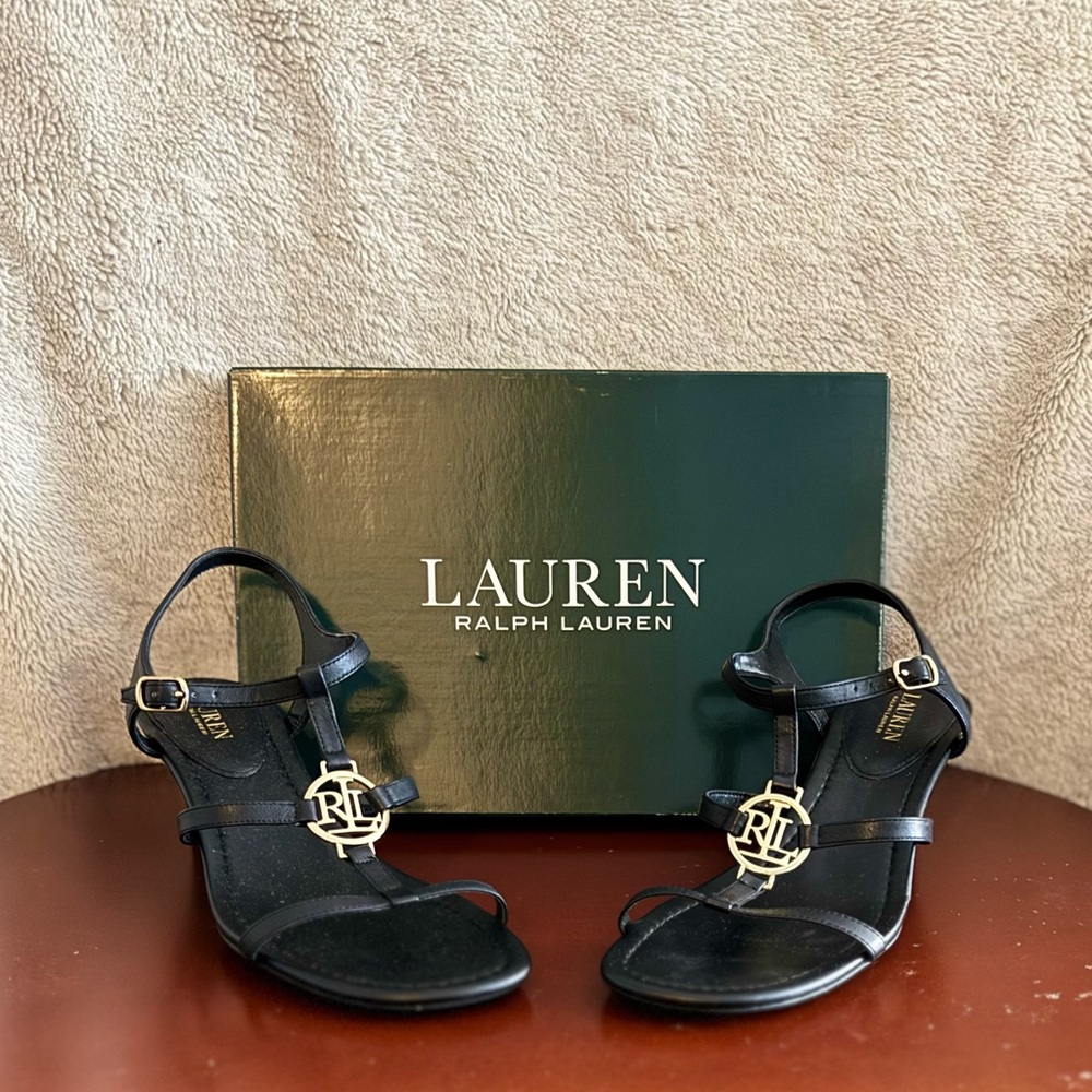 Ralph Lauren Black Elina Wedge Sandals size 10